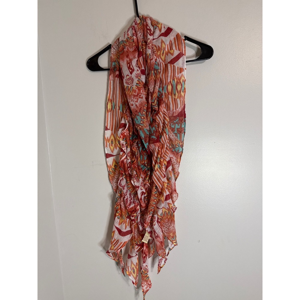 Reba Womens Southwestern Print Ruffle Scarf Orange Red Geometric One Size